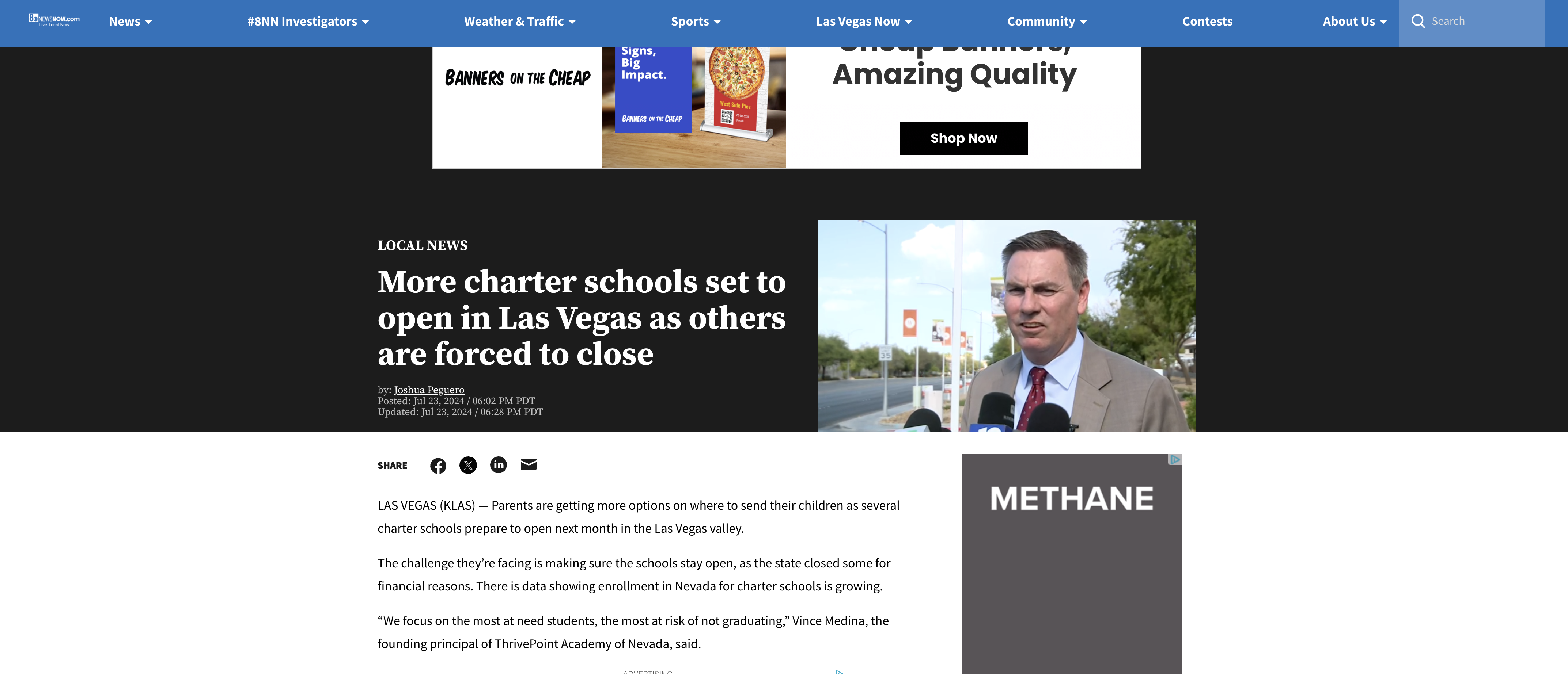 KLAS Channel 8 article about charter schools in las vegas closing while thrivepoint is opening