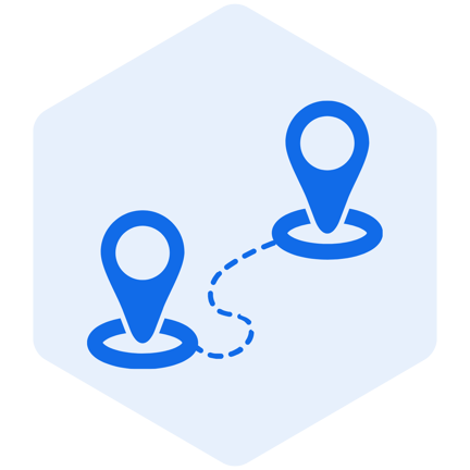 One pinpoint location to another icon in a hexagon shape
