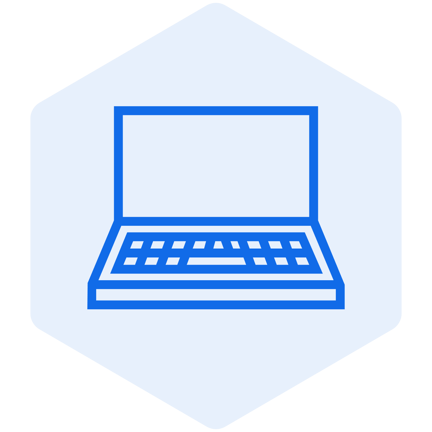 Open laptop icon in a hexagon shape