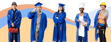 Student standing in graduation cap and gowns