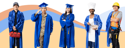 Student standing in graduation cap and gowns